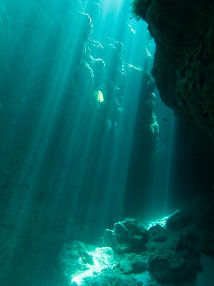 Sunbeams in cave at Cup Cake, Clerke Reef